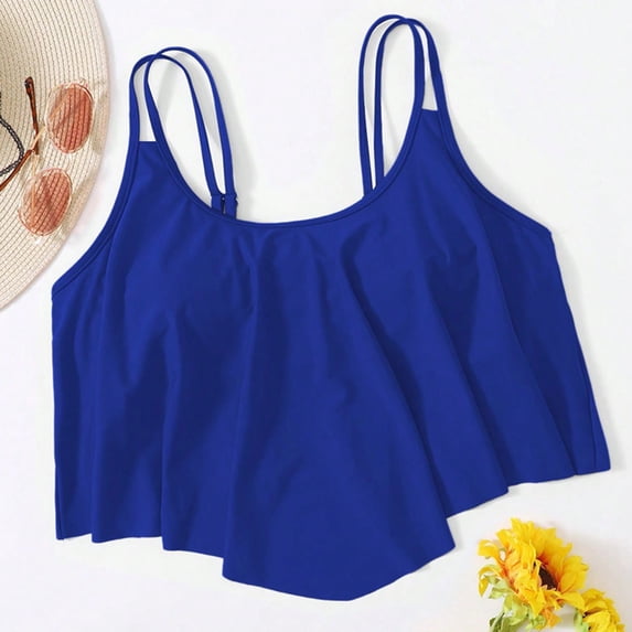 Rhuody Swim Tops Women Top Bikini Tops Full Coverage Tankini Top Double Layer Swim Bras Flounce Bathing Suit Tops With Ruffled Adorable Clothes Blue 3Xl