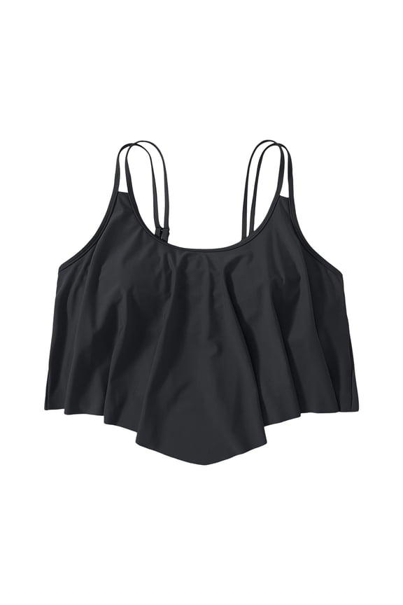 Swimwear For Womens Bikini Tops Full Coverage Tankini Top Double Layer Swim Bras Flounce Bathing Suit Tops With Ruffled L Black