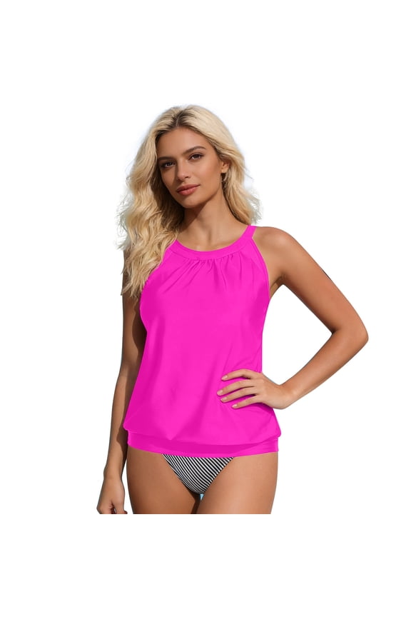 Swimwear For Womens Neck Tankini Top Blouson Bathing Top Loose Fit Swim Top 2026 Swimsuit Top No Bottom S Hot Pink