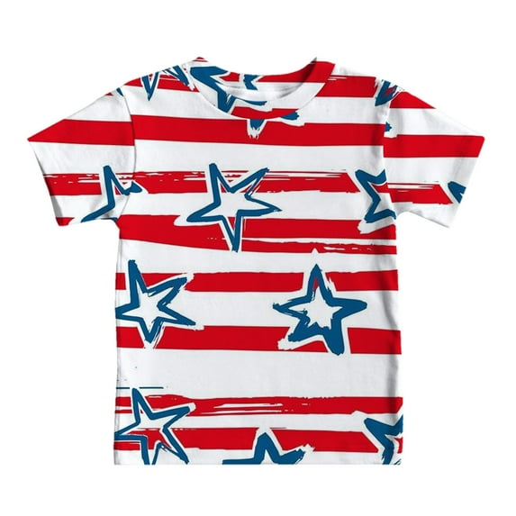 Rhuody T Shirt For Boys 6-7 Years Cartoon Flag Graphic Round Neck Short Sleeve Tops Summer Relaxed Fit Patriotic Vintage Tee Memorial Day Cartoon Flag Graphic 4Th Of July Boy Clothes Red
