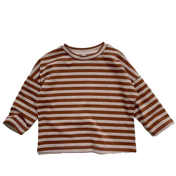 Rhuody T Shirt For Toddler Girls 12-18 Months Round Neck Long Sleeve Tops Striped Prints Weekend Tee Basic Lovely Wears Beige