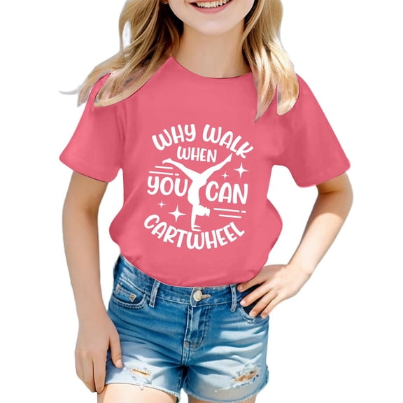 Rhuody T Shirts For Girls Round Neck Blouse Short Sleeve T Shirt Cartoon Graphic Lightweight Tops Cute Simple clothes Watermelon Red1 6-7 Years