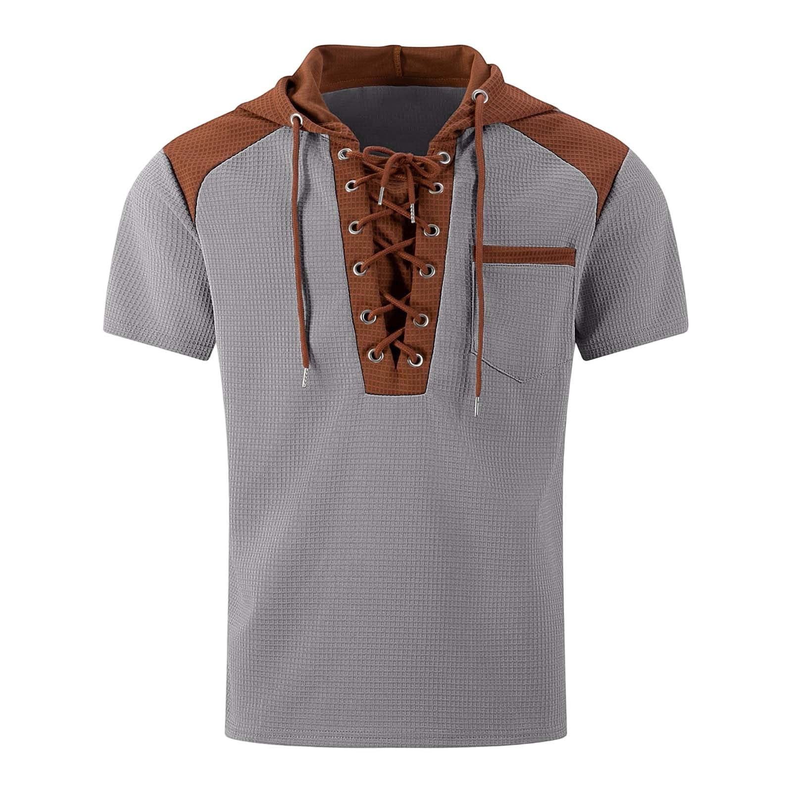 Rhuody T Shirts For Men Adult Referee Shirt V Neck Striped Sweatshirt Short Sleeved Top Versatile Clothing Grey L