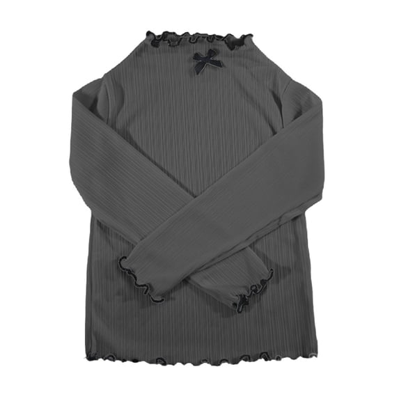 Rhuody T Shirts For Girls Short Sleeve Blouse With Bow Tie Detail And Ruffle Trim Crewneck Solid Color Tee Comfortable Relax Fit Playsuit Dark Gray 2-3 Years