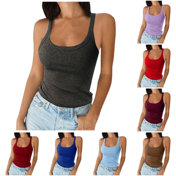 Rhuody Tank Tops For Womens Sleeveless Solid Color Spaghetti Strap Neck Slim Fit Camisole Classic Wear M Dark Gray