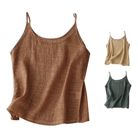 Rhuody Tank Tops Women Crewneck Wide Strap Linen Loose Fit Sleeveless Stylish Plus Size Undershirt Versatile Clothes 3Xl Green