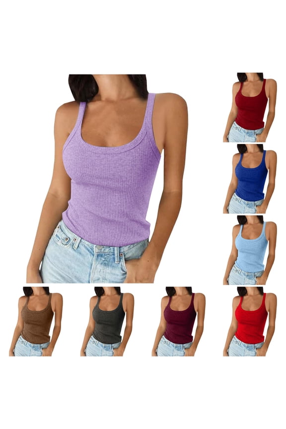 Tank Tops Women Spaghetti Strap Round Neck Ladies Neck Ribbed Slim Fitted Camisole Basic Sleeveless Layering Shirts Elegant Wear 3Xl Red
