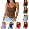 thumbnail image 1 of Rhuody Tank Tops For Women Spaghetti Strap Round Neck Ladies Neck Ribbed Slim Fitted Camisole Basic Sleeveless Layering Shirts Versatile Wear 6Xl Coffee, 1 of 5