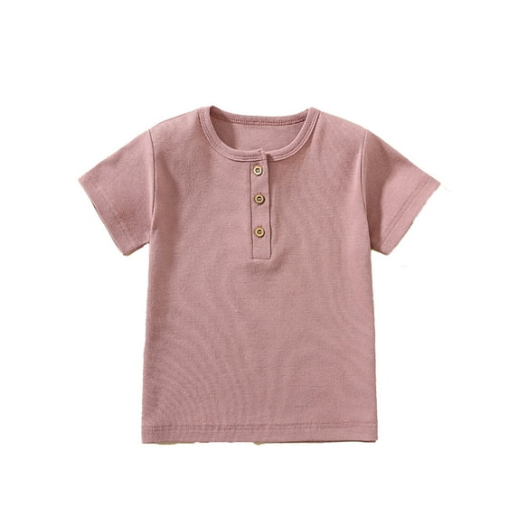 Rhuody Tee For Boys Tops Short Sleeve With Pocket Kids T Shirt Daily Wear School Outdoor Summer Solid Color Tee Crewneck Shirt Retro Relax Fit Wear Pink 5-6 Years