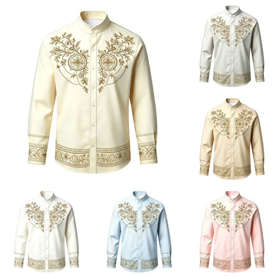 Rhuody Teen Boy'S Tops Long Sleeve Lapel Cartoon Prints Blouse 9-10 Years Beige