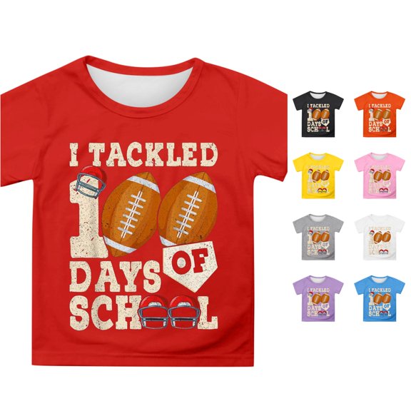 Rhuody Teen Boy Tops Back To School Short Sleeve Crewneck Cartoon Prints Tee 12-13 Years Red