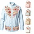 thumbnail image 1 of Rhuody Boy Tops Long Sleeve Lapel Flower Prints Blouse 9-10 Years Light Blue, 1 of 4