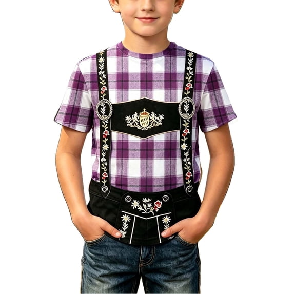Rhuody Boy Tops Round Neck Graphic Prints Short Sleeve Blouse 9-10 Years Purple