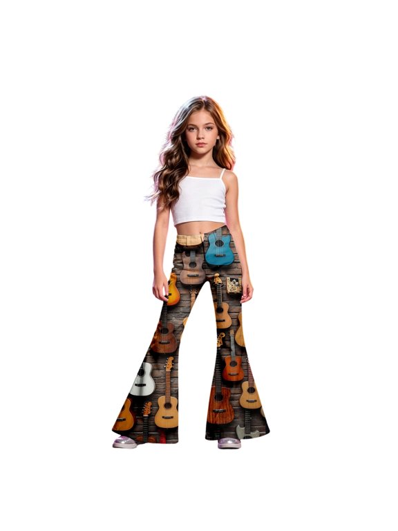 Boys Pants Straight Leg Slacks Empire Waist Graphic Prints Flare Trousers Trend Clothes 9-10 Years Multicolour