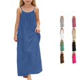 thumbnail image 1 of Rhuody Girl Dresses Crewneck Backless Loose Fit Sundress Solid Color Sleeveless Summer Dresses Adorable Clothes 12-13 Years Blue, 1 of 5