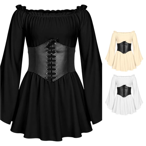 Rhuody Teen Girl'S Halloween Dress Round Neck Hallowmas Long Sleeve Solid Color Dresses Cute Clothes Black