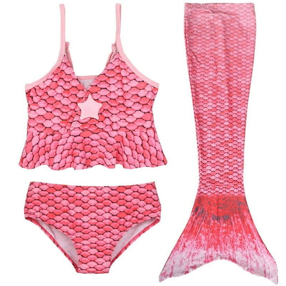 Rhuody Teen Girl Swimsuit 4-5 Years Two Pcs Swimwear Solid Color Sleeveless Bathing Suits Bikini Tail Set Cute Beach Wear Red