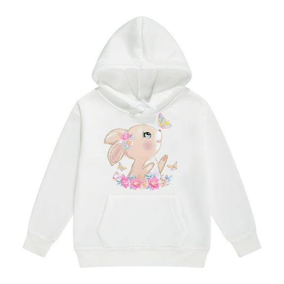 Rhuody Teen Girls Sweatshirt Bunny Print Pullover Sweatshirt Long Sleeve Crewneck Outerwear Warm Jacket For Autumn Winter Soft Outfits White 12-13 Years