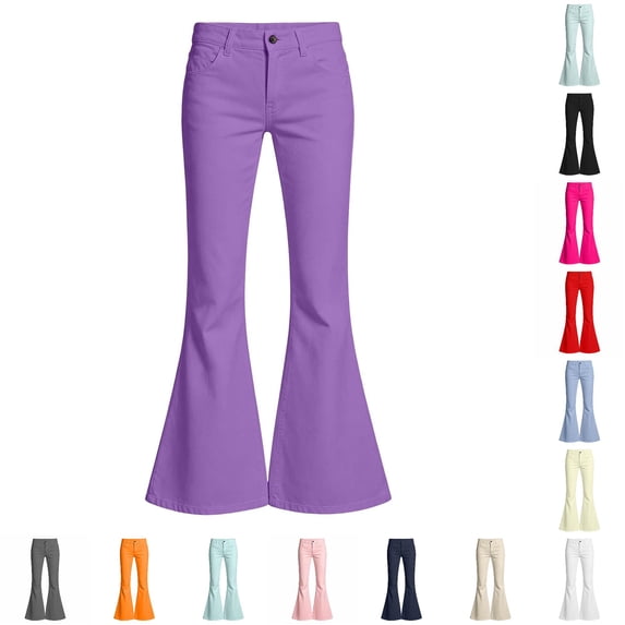 Rhuody Girls Trousers 15-16 Years High Waist Straight Leg Flare Trousers Solid Color Slacks Casual Clothes Purple