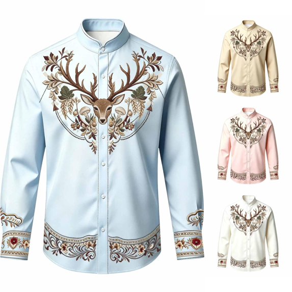 Rhuody Teen Tops For Boy Long Sleeve Flower Pattern Lapel Blouse 15-16 Years Light Blue