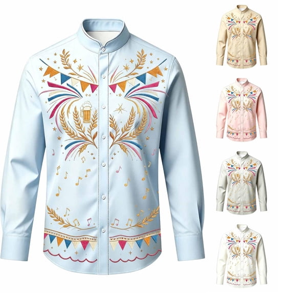 Rhuody Teen Tops For Boys Long Sleeve Lapel Flower Prints Blouse 11-12 Years Light Blue