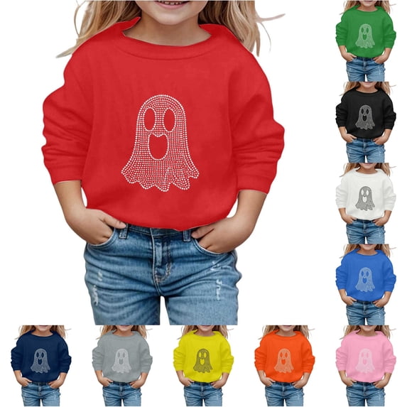 Rhuody Teen Tops For Girls Halloween Round Neck Long Sleeve Cartoon Graphic Hallowma Sweatshirt 11-12 Years Red