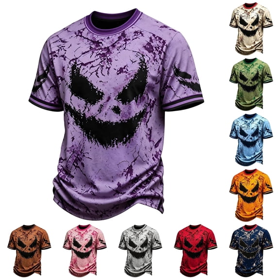 Rhuody Toddler Boys Halloween Tops Crewneck Pumpkin Graphic Short Sleeve Hallowmas T Shirt Soft Wear Purple