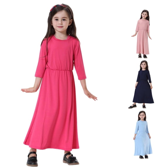 Rhuody Toddler Dresses For Girl Crewneck Sundress Long Sleeve Graphic Prints Dresses Simple Clothing 4-5 Years Hot Pink