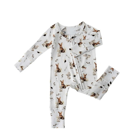 Rhuody Toddler Girl Onesies 18-24 Months Long Sleeved Zipper Romper Cartoon Printing Crewneck Bodysuit Fashion Soft Clothes White