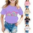 thumbnail image 1 of Rhuody Toddler Girls Tops Back To School Short Sleeve Cartoon Letter Pattern O Neck Tee 3-4 Years Purple, 1 of 4