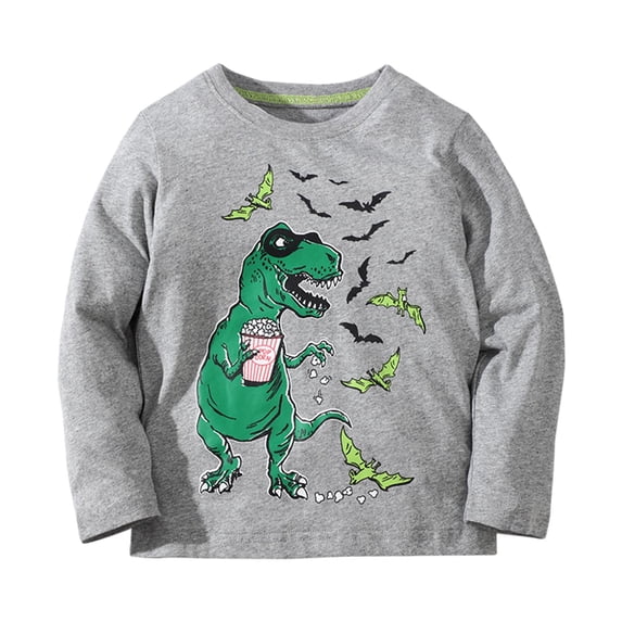 Rhuody Toddler Halloween Tops 2-3 Years Boys Long Sleeve T Shirts Dinosaur Bat Print Halloween Kids Top Soft Loose Fit Boys For Fall Winter Cool Clothes Grey