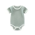 thumbnail image 1 of Rhuody Toddler Onesies Girl 12-18 Months Short Sleeve Bodysuits Crewneck Ribbed Romper Solid Color Outfit Adorale Cozy Clothes Light Green, 1 of 3