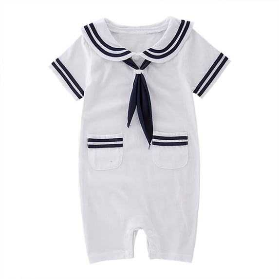 Rhuody Toddler Romper For Boy 18-24 Months Short Sleeve Sailor Stripe Onesies Marine Navy Onesies Outfit Soft Wear White