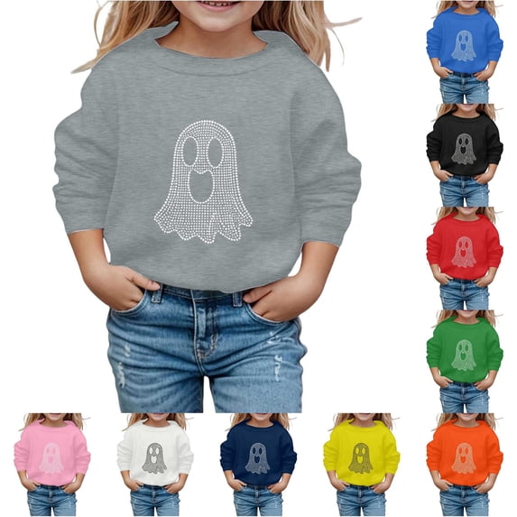 Rhuody Toddler Tops For Girl Halloween Round Neck Long Sleeve Cartoon Graphic Hallowma Sweatshirt 2-3 Years Grey