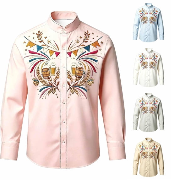 Rhuody Tops For Boys Long Sleeve Flower Pattern Lapel Blouse 5-6 Years Pink