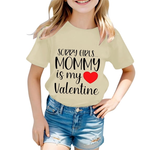 Rhuody Tops For Girls O Neck T Shirt Letter Prints Tee Short Sleeve Tops Soft Summer Wear 10-11 Years Beige