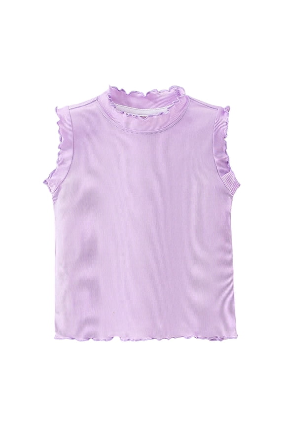 Tops For Girls Round Neck Knit Trim Sleeveless Top Summer Vest Bodice Edge Knit Tee Blouse Fashion Wear Purple 9-10 Years