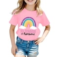thumbnail image 1 of Rhuody Tops For Girls Round Neck Tee Short Sleeve T Shirt Rainbow Prints Tops Basic Summer Wear 3-4 Years Pink2, 1 of 3
