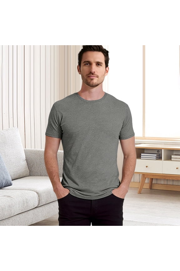 Tops For Men Short Sleeve T Shirts Relax Fit Round Neck Solid Color Tee Simple Clothing L Dark Gray