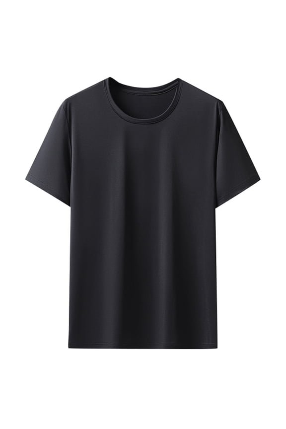 Tops For Mens Slub Knit Short Sleeve T Shirt Solid Color Soft Textured Round Neck Tee Retro Wear L Black