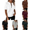thumbnail image 1 of Rhuody Tops For Women Short Sleeve Solid Color Zip Front Crewneck Tee Simple Womens Clothes White, 1 of 4