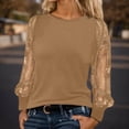 thumbnail image 1 of Rhuody Tops For Womens Long Sleeved Loose Round Neck Loose Lace Patchwork T Shirt Simple Clothes Khaki S, 1 of 5