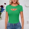 thumbnail image 1 of Rhuody Tops For Womens Summer Hollow Out Ribbed Knit Tee Round Neck Short Sleeve Solid Color T Shirt Charm Clothes Green M, 1 of 5