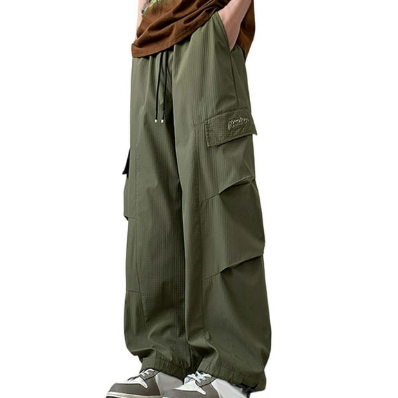 Rhuody Trousers Pants For Men Cargo Pants Summer Loose Fit Streetwear Straight Leg Trousers Workout Joggers Slacks Active Bottoms Fashion Clothing Army Green L