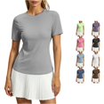 thumbnail image 1 of Rhuody Tshirts For Women Open Back Short Sleeve Tops Loose Fit Athletic Crop Tee Gym Running Yoga Shirt Soft Womens Clothes Grey, 1 of 6