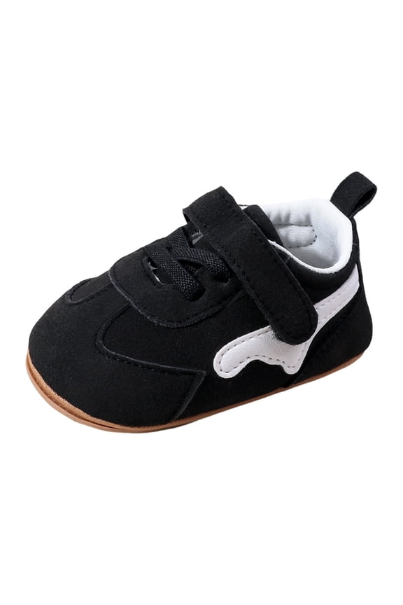 Unisex Sneakers For Newborn Boys Girls 0-6 Months Hook And Loop Crawling And Walking Shoes Solid Color Indoor Trainers Lovely Shoes Black