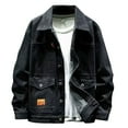 thumbnail image 1 of Rhuody Winter Coats For Men Men'S Loose Fit Workwear Denim Jacket Spring Long Sleeve Large Size Reversible Collar Denim Coat Casual Clothes Black 2Xl, 1 of 5