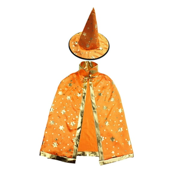 Rhuody Winter Outerwear Jackets For Girls Long Sleeve Cloak For Kids Party Witch Cape Elegant Clothes Style Cape With Embossed Gold Prints Basic Lovely Winter Coat Orange One Size