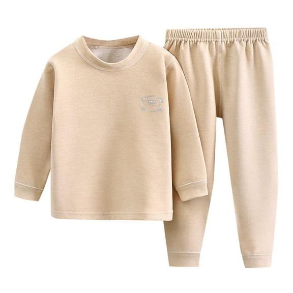 Rhuody Winter Pajamas For Girls Thermal Underwear For Children Crew Neck Trousers Long Sleeves Fashion Outfits Beige 130