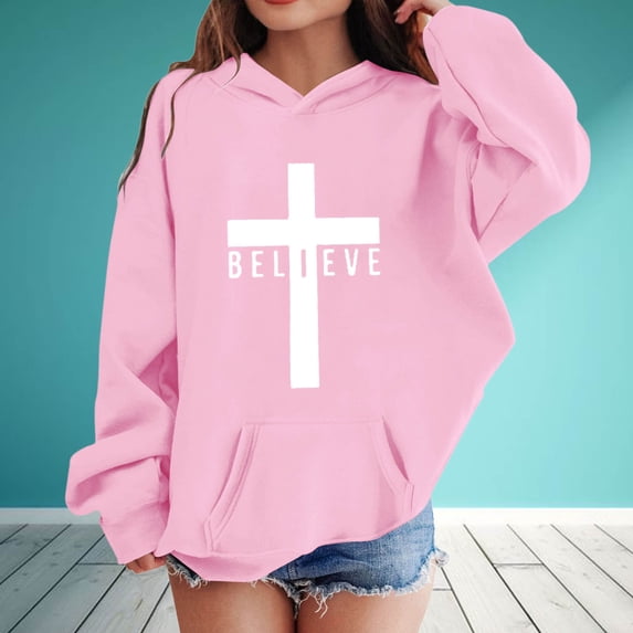 Rhuody Winter Sweatshirts For Girls Long Sleeve Crewneck Graphic Prints Pullover Hoodies With Pockets Elegant Newborn Wear 6-7 Years Pink
